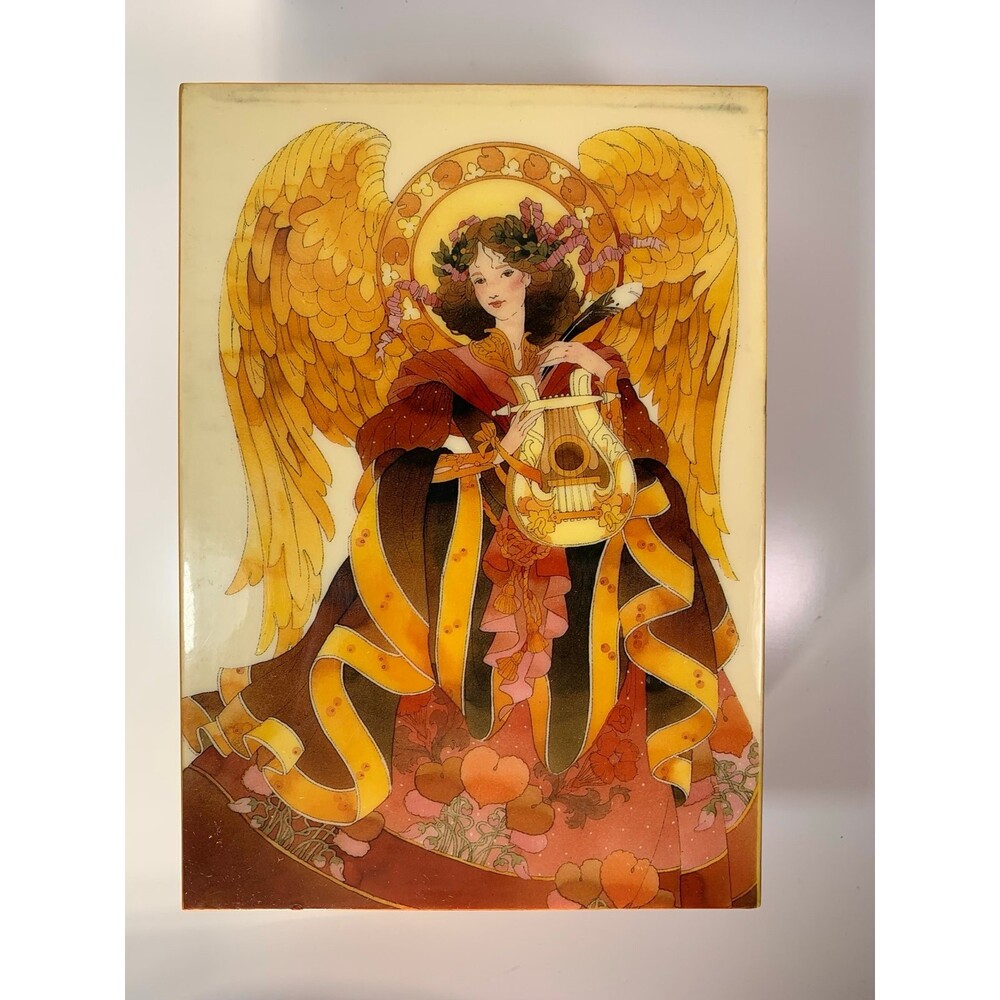 Victorian Angel  vintage lacquered Jewelry Music Box solid wood